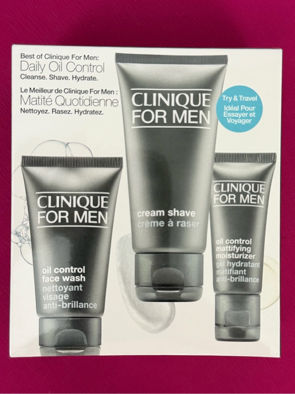 Clinique For Men Daily Oil Control Cleanse, Shave & Hydrate Kit Travel Size Kit!